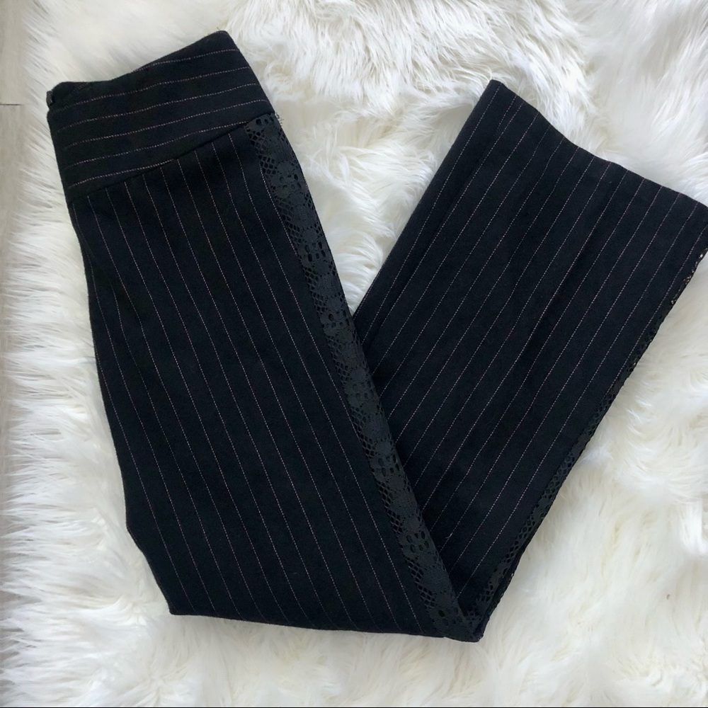 Parallel wool blend lace trim pinstripe trousers